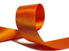 Лента сатиновая двухсторонняя c тканым краем премиум класса, оранжевая, 12мм*200м