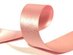 Лента сатиновая двухсторонняя c тканым краем премиум класса, розовая, 25мм*200м